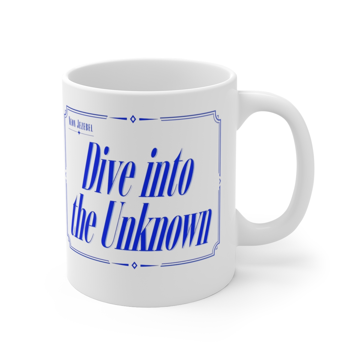 Neon "Dive into the Unknown" White Mug - Official mugs merchandise