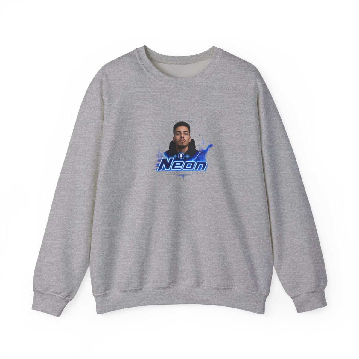 Neon " in bold futuristic font at the center. " Crewneck - Official sweatshirts merchandise