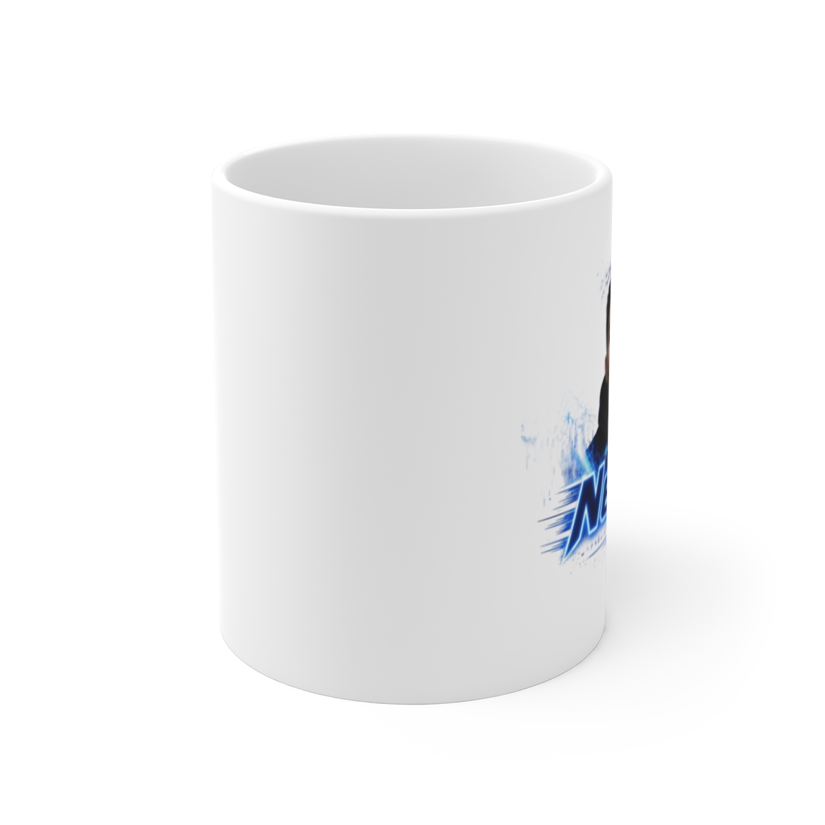 Neon " in bold futuristic font at the center. " White Mug - Official mugs merchandise