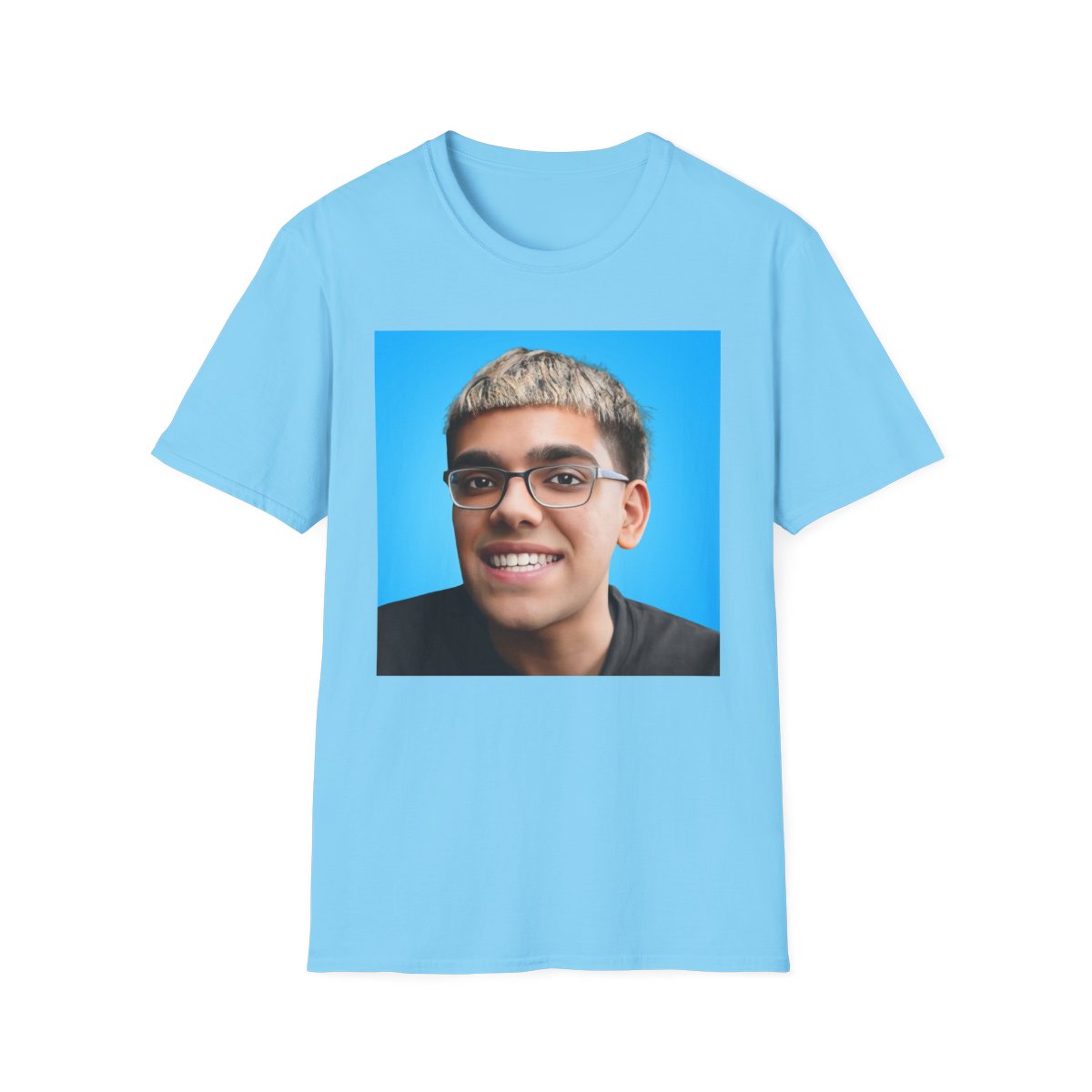 Portrait Photo T-Shirt | Custom Face Print Tee, Blue Background | Neon - alternate angle 5, merchandise