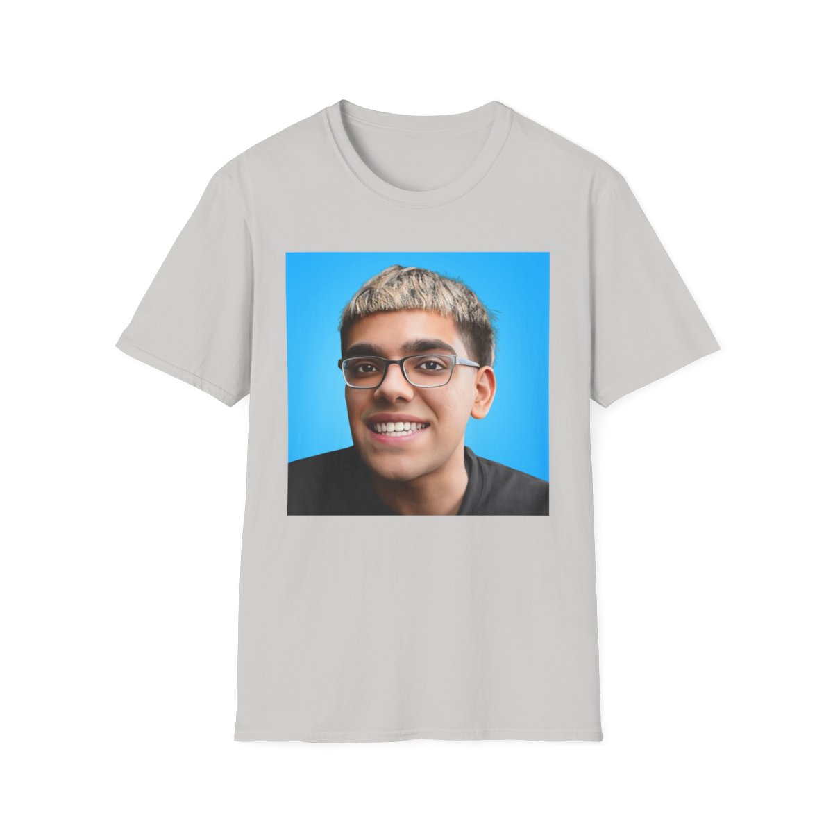 Portrait Photo T-Shirt | Custom Face Print Tee, Blue Background | Neon - alternate angle 4, merchandise