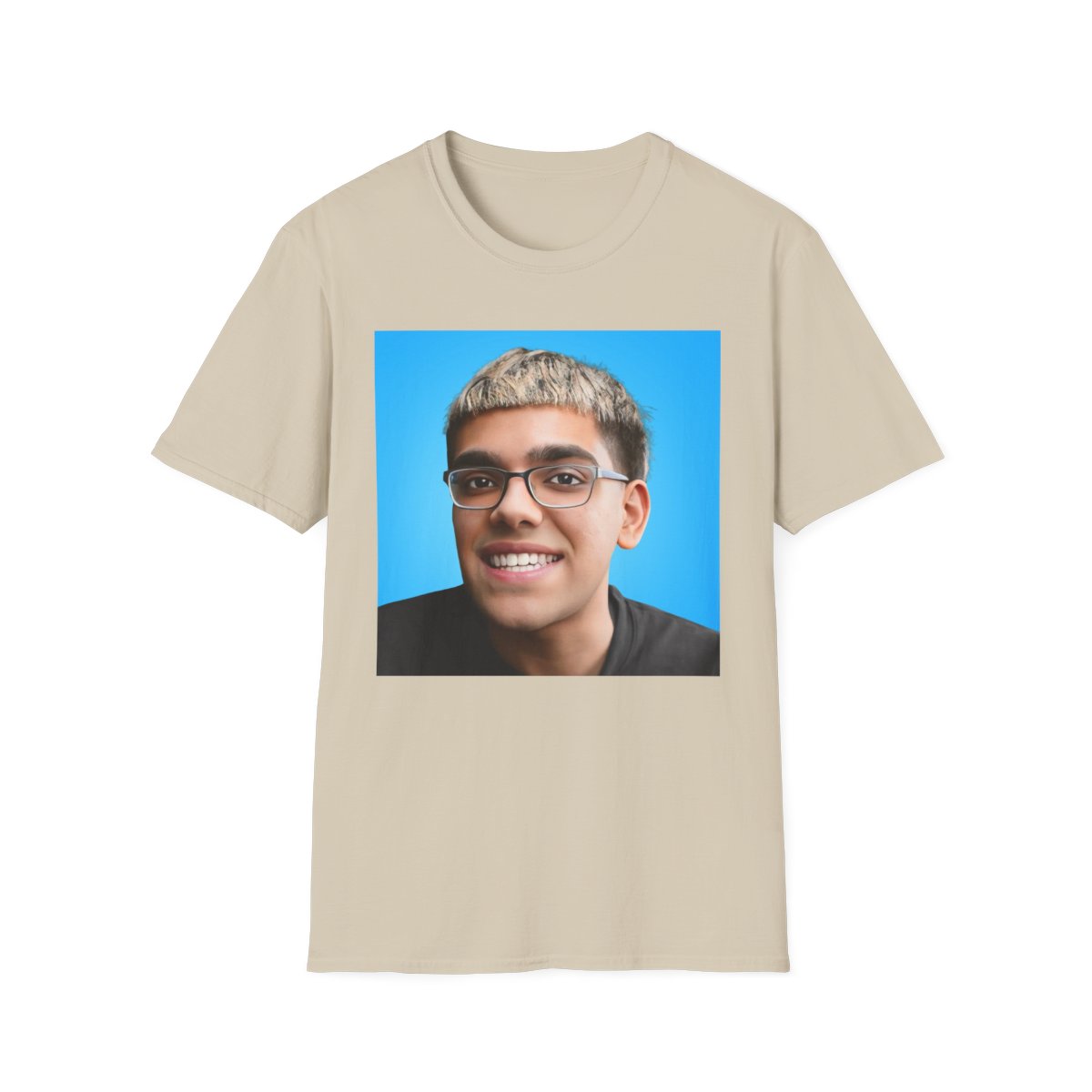 Portrait Photo T-Shirt | Custom Face Print Tee, Blue Background | Neon - alternate angle 3, merchandise