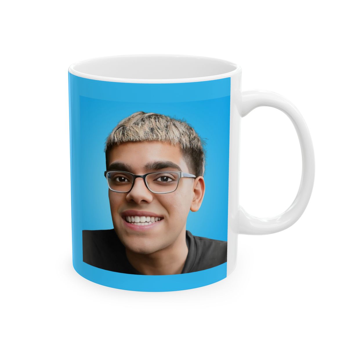 Blue Background Portrait Mug | Ceramic Mug | Neon